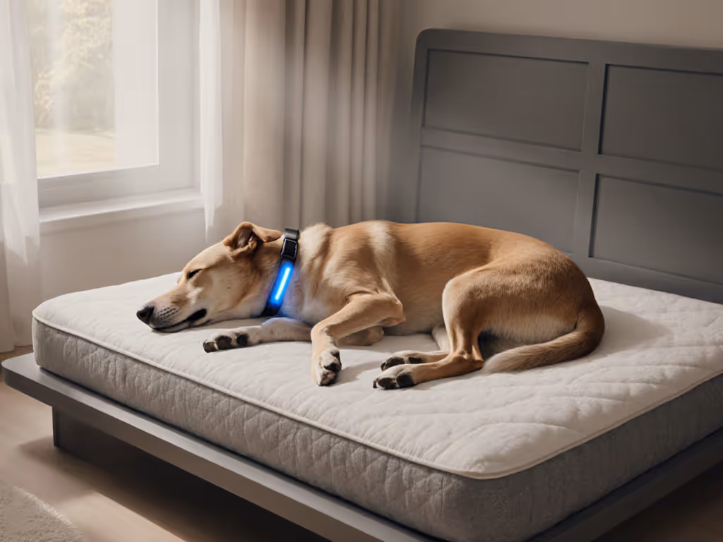 illustration_of_dog_sleeping_on_orthopedic_bed_with_smart_collar_glowing_subtly